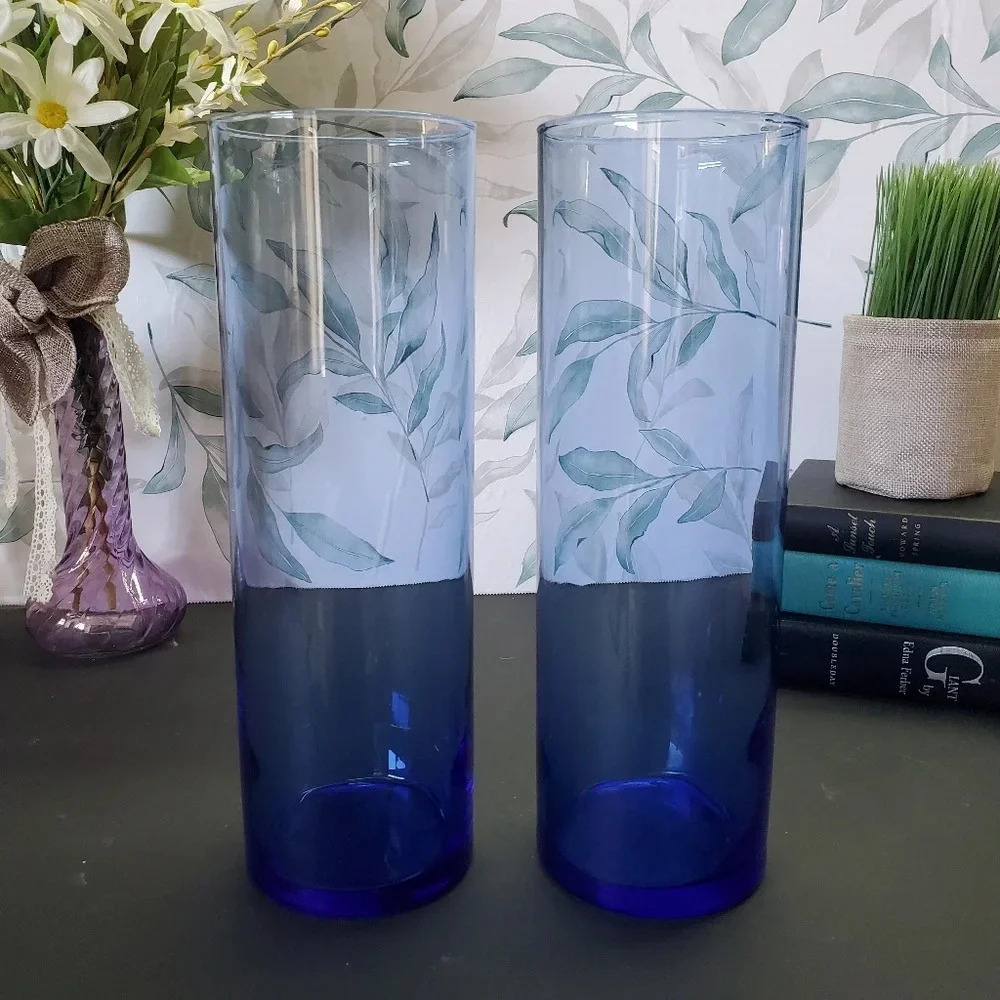 Tall Cobalt Blue Vases 2pc Set sz 10.5"